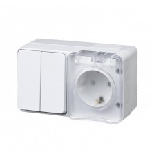 AtlasDesign Profi54 Белый О/У розеточный блок з/к со шт. 16А Выключатель.2-клав.10А  ATN540174  SE