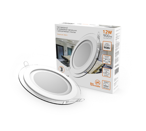 Светильник светодиодный круглый с декоративным стеклом,160х30, O118, 12W 3000K, 900лм  947111112  Gauss