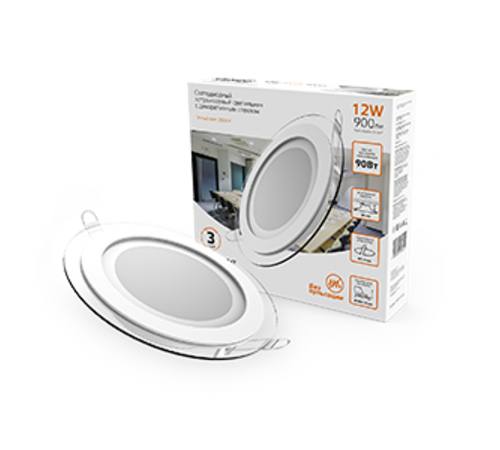 Светильник светодиодный круглый с декоративным стеклом,160х30, O118, 12W 3000K, 900лм  947111112  Gauss