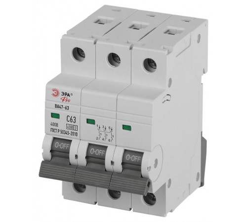 Автоматический выключатель  PRO VA63-3P63C4.5 ВА47-63 3P 63А кривая C 4,5кА   Б0059443  ЭРА