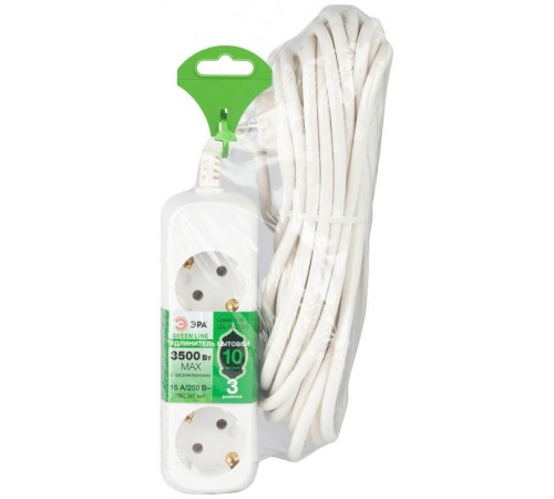 Удлинитель электрический ЭРА UDL-16-3100-E Greenline 3 розетки с заземлением 10м ПВС 3x1мм2   Б0064983  ЭРА