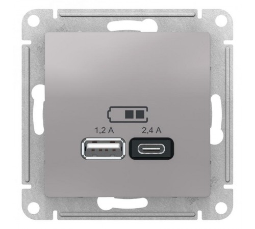 AtlasDesign Алюминий USB Розетка A+С, 5В/2,4А, 2х5В/1,2А, механизм  ATN000339  SE