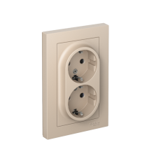 AtlasDesign Песочный  Розетка 2-ая с заземлением со шторками, 16А, в сборе  ATN001226  SE