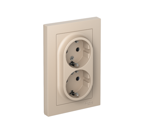 AtlasDesign Песочный  Розетка 2-ая с заземлением со шторками, 16А, в сборе  ATN001226  SE