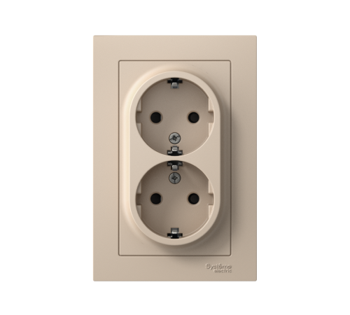 AtlasDesign Песочный  Розетка 2-ая с заземлением со шторками, 16А, в сборе  ATN001226  SE