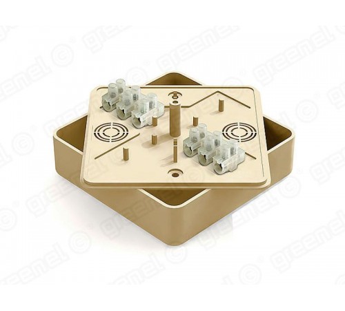 Коробка распределительная для о/п 100х100х29мм с клеммной колодкой ЗВИ-10 (2,5-6мм2) 6 клемм, IP40, цвет -ДУБ (42шт)  GE41219-12  GREENEL