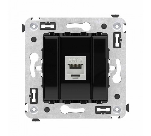 Компьютерная розетка RJ-45 без шторки в стену, кат.6 одинарная экранированная, "Avanti", "Черный квадрат"  4402793  DKC