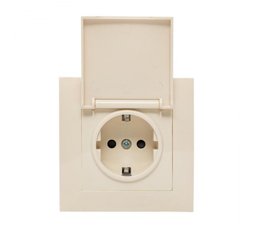 Валенсия розетка 1-местная с/з 16А кремова с крышкой и защ. штор. EKF  EWV10-124-20  EKF