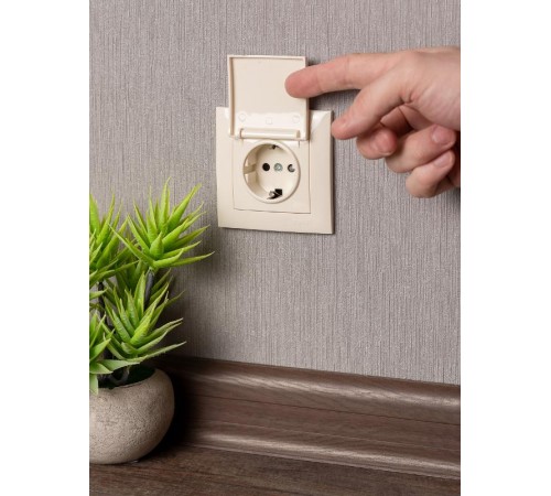Валенсия розетка 1-местная с/з 16А кремова с крышкой и защ. штор. EKF  EWV10-124-20  EKF