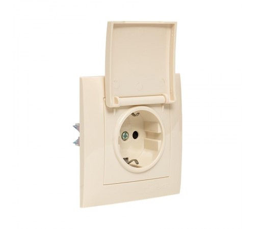 Валенсия розетка 1-местная с/з 16А кремова с крышкой и защ. штор. EKF  EWV10-124-20  EKF