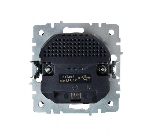 BRITE Розетка с заземлением со шторками 16А с USB A+A 2,1А РЮш10-1-БрС сталь  BR-R14-16-U21-D21-K46  IEK