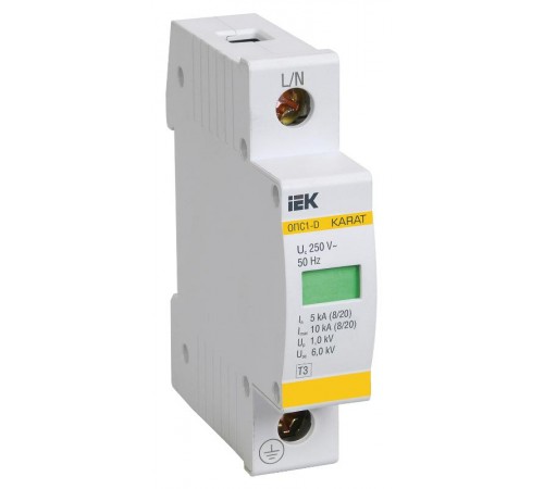 Ограничитель импульсного перенапряжения ОПС1-D 1Р In=5kA Un=230B Im=10kA  MOP20-1-D  IEK