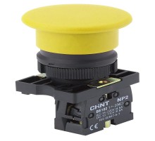 Кнопка управления "Грибок" 40мм самовозв. NP2-EC52 без подсветки, желтая 1НЗ, IP40 (R)  574094  CHINT