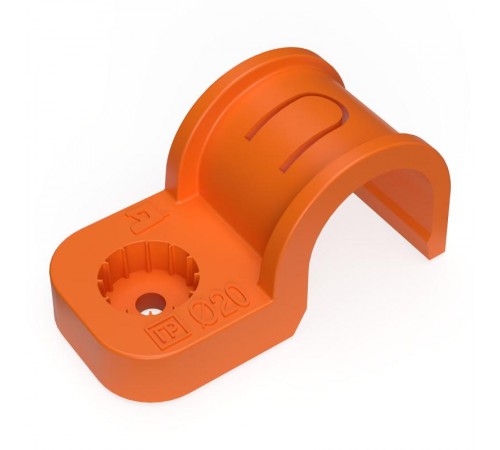 Крепеж-скоба пластиковая односторонняя для прямого монтажа  атмосферостойкая оранжевая в п/э d20 мм (50шт/600шт уп/кор)  PR13.1179  Промрукав