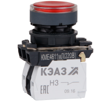 Кнопка КМЕ4611мЛ-220В-красный-1но+1нз-цилиндр-индикатор-IP65  248251  КЭАЗ
