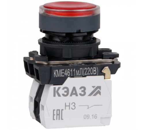Кнопка КМЕ4611мЛ-220В-красный-1но+1нз-цилиндр-индикатор-IP65  248251  КЭАЗ