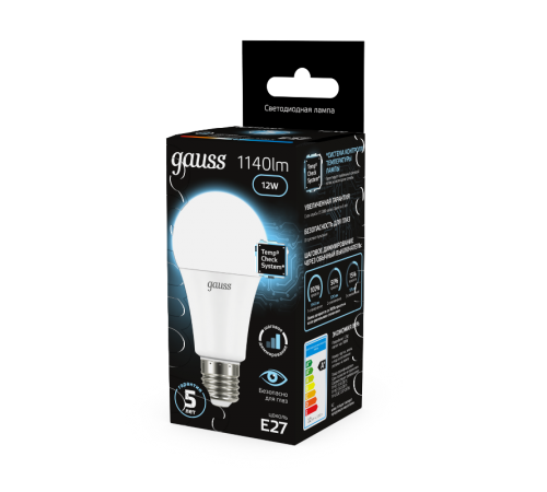 Лампа светодиодная A60 12W 1140lm 4100K Е27 шаг. диммирование LED 1/10/50  102502212-S  Gauss