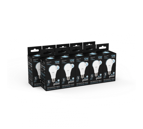 Лампа светодиодная A60 12W 1140lm 4100K Е27 шаг. диммирование LED 1/10/50  102502212-S  Gauss