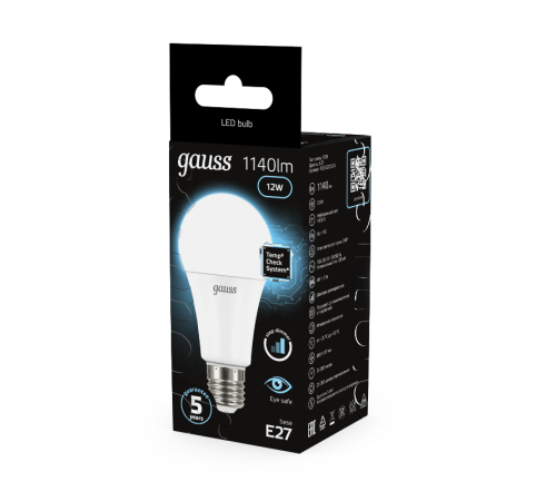 Лампа светодиодная A60 12W 1140lm 4100K Е27 шаг. диммирование LED 1/10/50  102502212-S  Gauss