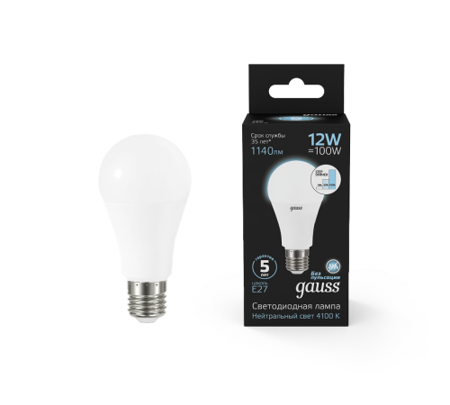 Лампа светодиодная A60 12W 1140lm 4100K Е27 шаг. диммирование LED 1/10/50  102502212-S  Gauss