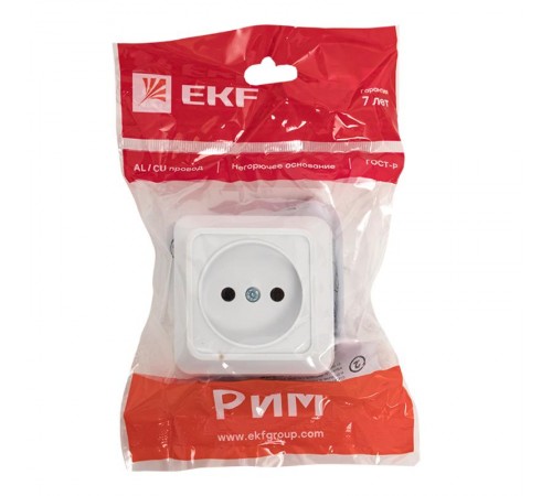 Рим Розетка 1-местная 10А без заземления белая EKF  ENR10-022-10  EKF
