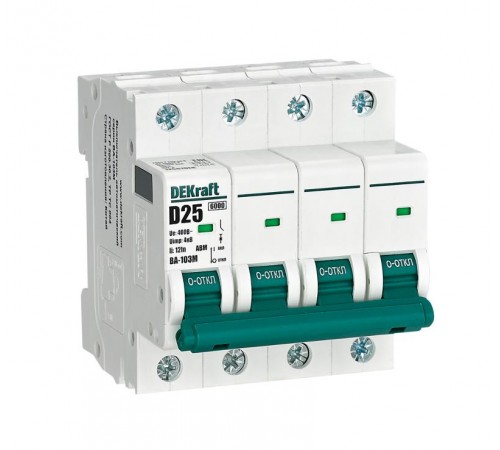 Выключатель автоматический без теплозащиты четырехполюсный ВА-103М 4P 25А характеристика D 6кА  12567DEK  Dekraft