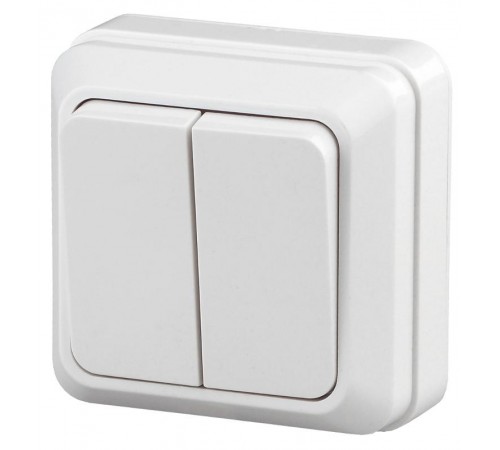 2Э-104-01 Intro Выключатель двойной, 10А-250В, ОУ, б.м.п., Quadro, белый  Б0038839  Intro