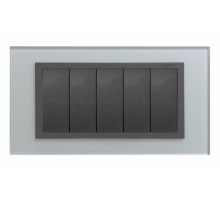 Simon 82 Рамка декоративная, (+суппорт), 5 узких (2 широких+1 узкий) модулей, S82C, Стекло, серый-графит  82857-35  Simon