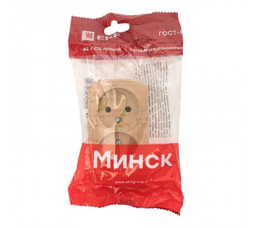 Розетка 2-местная ОП Минск 10А без заземления светлое дерево EKF  EGR10-102-30  EKF