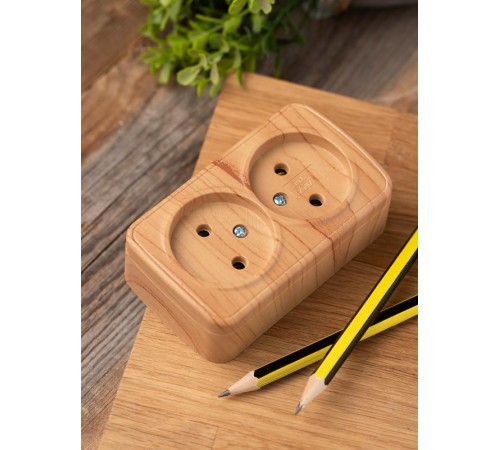 Розетка 2-местная ОП Минск 10А без заземления светлое дерево EKF  EGR10-102-30  EKF