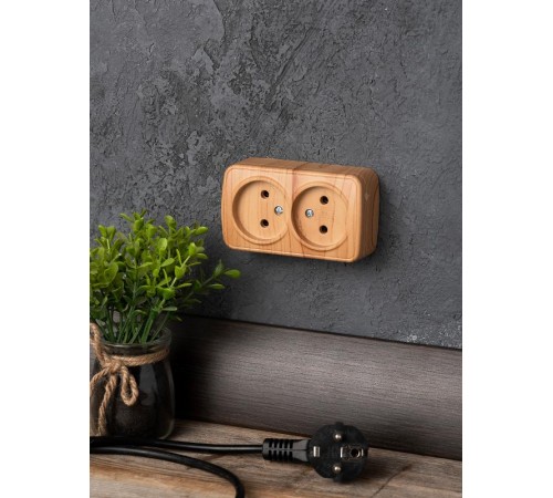 Розетка 2-местная ОП Минск 10А без заземления светлое дерево EKF  EGR10-102-30  EKF