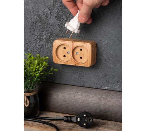 Розетка 2-местная ОП Минск 10А без заземления светлое дерево EKF  EGR10-102-30  EKF