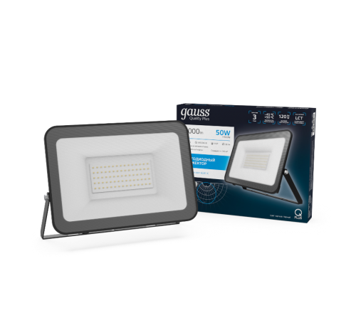 Прожектор светодиодный  Qplus 50W 4500lm IP65 6500К черный   613511350   Gauss