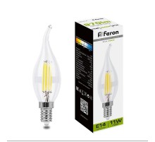 Лампа светодиодная LB-714 (11W) 230V E14 4000K филамент С35T прозрачная  38012  FERON