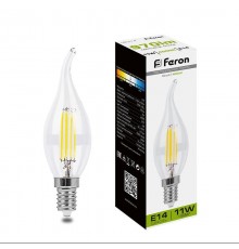 Лампа светодиодная LB-714 (11W) 230V E14 4000K филамент С35T прозрачная  38012  FERON