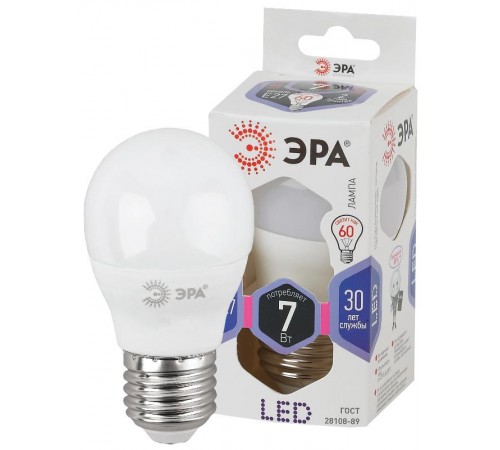 Лампа светодиодная LED 7Вт Е27 6000К smd P45-7W-860-E27  Б0031402  ЭРА