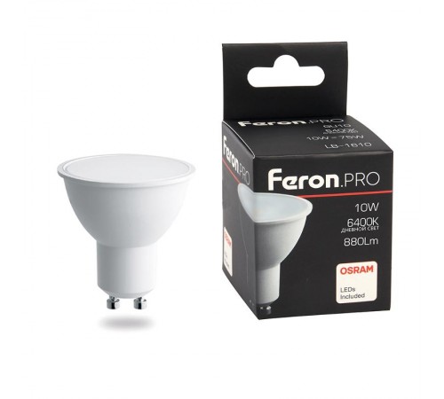 Лампа светодиодная, (10W) 230V GU10 6400K MR16, LB-1610  38163  FERON