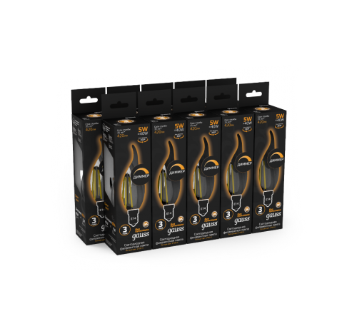 Лампа светодиодная LED 5Вт E14 220В 2700К свеча на ветру, диммируемая  104801105-D  Gauss