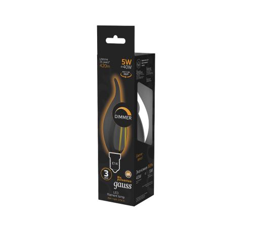Лампа светодиодная LED 5Вт E14 220В 2700К свеча на ветру, диммируемая  104801105-D  Gauss