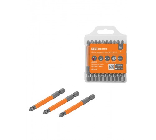 Набор бит PH2x70, односторонних, сталь CrV, Е 1/4", 10 шт., "Гранит"   SQ1019-0345  TDM