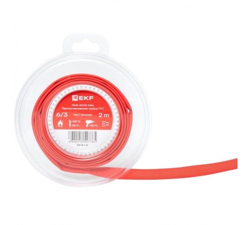 Термоусаживаемая трубка ТУТ нг 6/3 красная ролик 2 м tut-6-r-bEKF