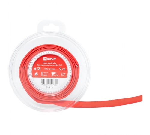 Термоусаживаемая трубка ТУТ нг 6/3 красная ролик 2 м tut-6-r-bEKF