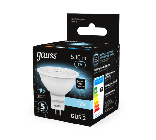 Лампа светодиодная LED 5Вт GU5.3 12В 4100К MR16  201505205  Gauss