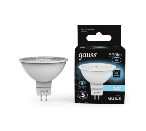 Лампа светодиодная LED 5Вт GU5.3 12В 4100К MR16  201505205  Gauss