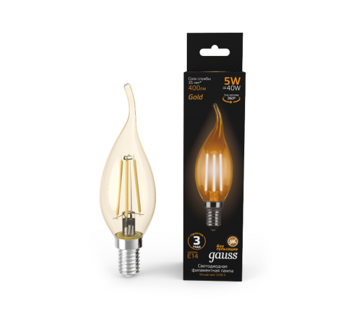 Лампа светодиодная LED 5Вт E14 220В 2700К свеча на ветру  104801005  Gauss