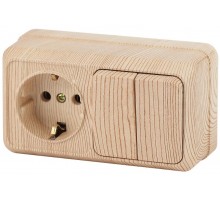 Блок розетка с выключателем Intro Quadro 2-702-11 двойным горизонтальный 10(16)А-250В, IP20, ОУ, сосна  Б0053880  Intro