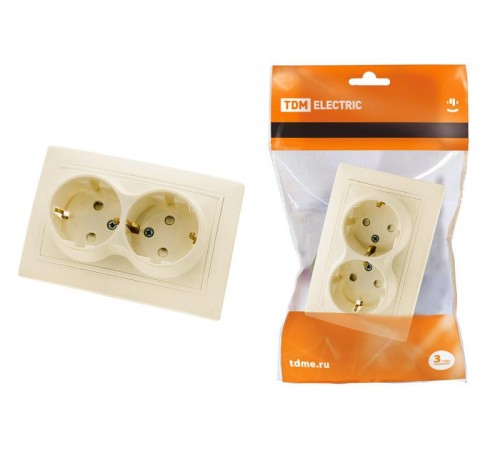 Розетка двойная 2П+З с защ. шт. 16А 250В сл. кость "Таймыр"  SQ1814-0118  TDM