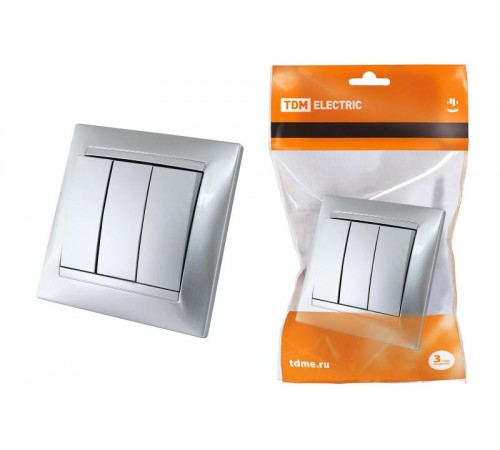 Выключатель 3-х кл. 10А серебр. металлик "Лама"   SQ1815-0203  TDM