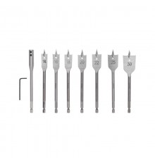 Набор сверл перовых по дереву 9 предметов: 14-16-18-20-22-25-30х152 мм, удлинитель, ключ угловой  KR-91-0762  Kranz