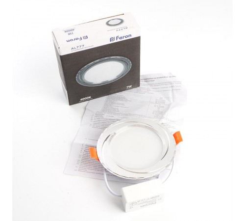 Светильник светодиодный встраиваемый декоративный AL777, 7W, 525 Lm ,4000К, серебро  28682  FERON